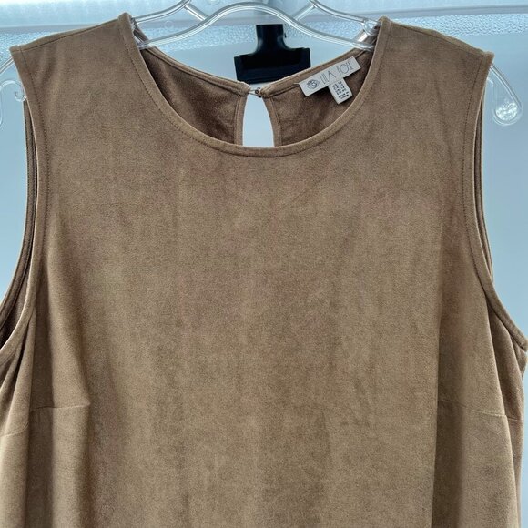 Lila Rose Faux Suede Shift Dress Sleeveless Tan Size 10 - Picture 2 of 9